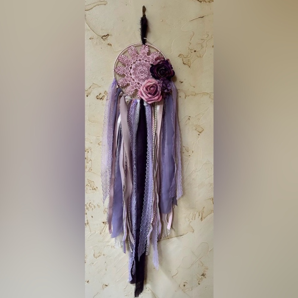 NWT Boho Dreamcatcher Wall Hanging Pink Purple Lace Nursery She Shed Handmade